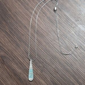Touchstone Crystal By SWARVOSKI Silver and Blue Teardrop Pendant Necklace